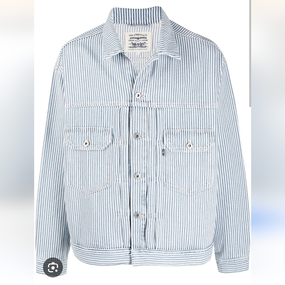 Levi's Jackets & Blazers - Levi's Women's Blue White Stripe Denim Jean Denim Trucker Jacket Size Small
